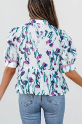 Floral Ricrac Trim Half Sleeve Peplum Top OutfitFlow
